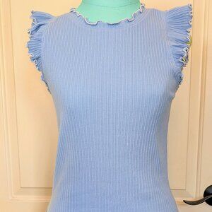 Loft Ribbed Ruffle Trim Tank Top - Light Blue - Size LP
